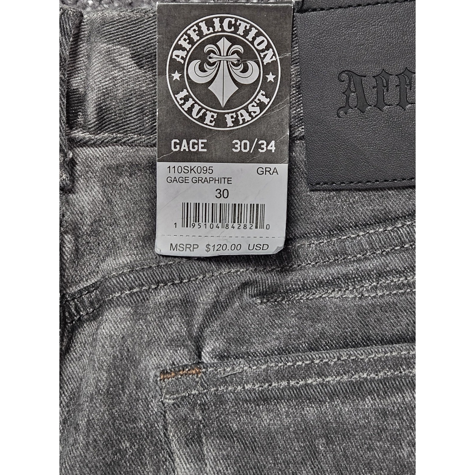 Nwt Affliction Gage Gray Faded Distressed Stretch Denim Jean Mens 30x32 Grunge — image 7 of 8